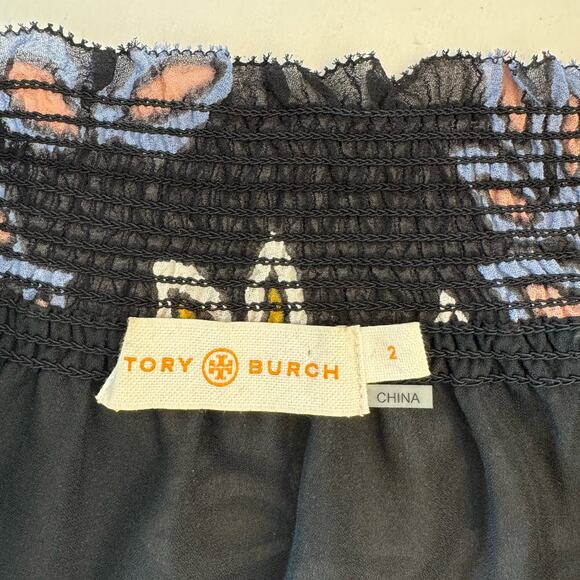 Tory Burch Indie Silk Floral Print Top Blouse Off-The-Shoulder | Size 2 - Picture 11 of 12